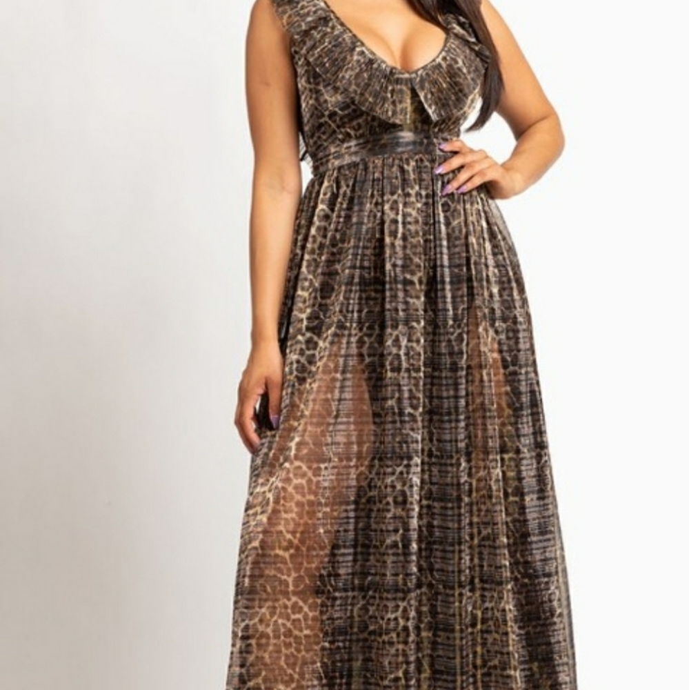 Animal chiffon Ruffle Dress - Picture 4 of 5